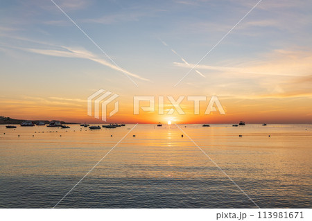 Sunrise over the sea. Panoramic seascape. Sunrise over the sea. Panoramic seascape. 113981671