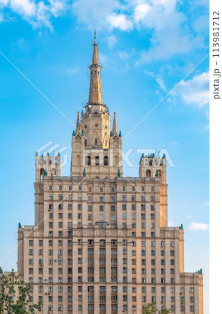 The view on the residential Stalinist high-rise building on Kudrinskaya Square. It is the one of seven Stalinist skyscrapers built in 1947-1954. The view on the residential Stalinist high-rise building on Kudrinskaya Square. It is the one of seven Stalinist skyscrapers built in 1947-1954. 113981712