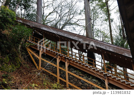 丹生川上神社下社の本殿に続く階段 丹生川上神社下社の本殿に続く階段 113981832