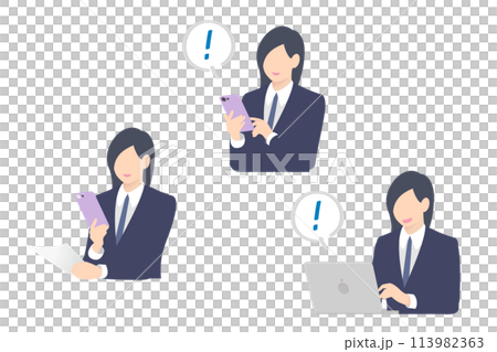 Female business person taking a picture of a document with a smartphone and checking incoming emails, upper body 113982363