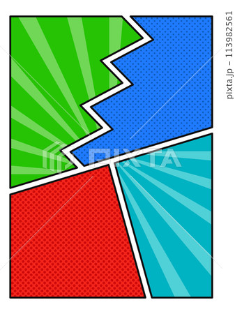 楽しいコミック風コマ割りデザイン背景ベクターイラスト　縦A4サイズ 113982561