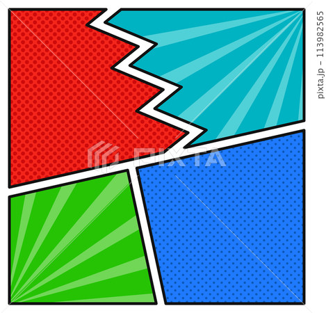 ポップでカラフルなアメコミ風コマ割りデザインイラスト　正方形 113982565