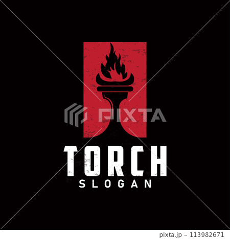 Illustration black silhouette torch logo flame design olympic sport victory inspiration 113982671