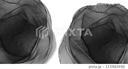 Bold black alcohol inks watercolour hand drawn illustration shapes abstract 113982690