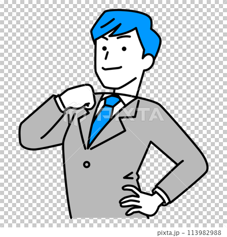 A man in a suit puffing out his chest 113982988