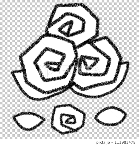 バラの花の簡単でかわいい白黒イラストのイラスト素材 [113983479] - PIXTA