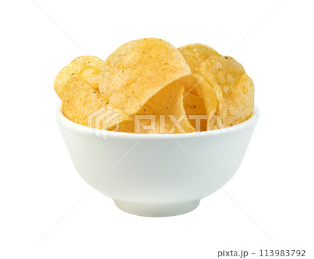 potato chips in bowl isolated 113983792