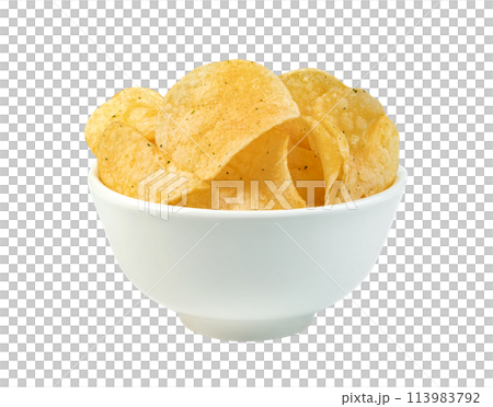 potato chips in bowl isolated 113983792