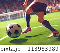 サッカーボールが転がるサッカー選手 113983989