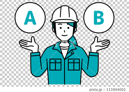 AとBの選択肢を提案する作業員の女性 AとBの選択肢を提案する作業員の女性 113984002