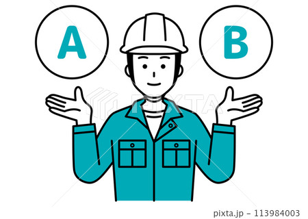 AとBの選択肢を提案する作業員の男性 113984003