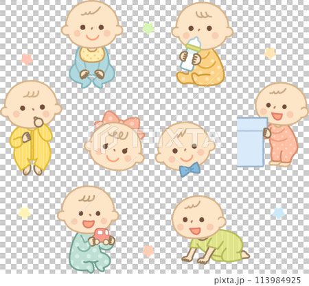 一組擺出各種姿勢的嬰兒 113984925