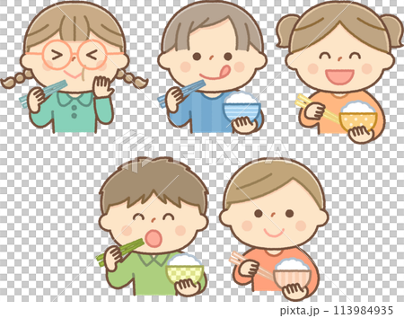 一群孩子在吃米飯 113984935