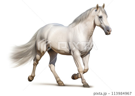 Image of white horse on white background. Farm animals., Mammals. 113984967