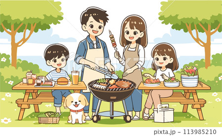 家族でバーベキュー 113985210