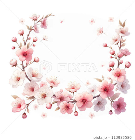水彩で描いた桜のフレーム素材 【AI画像】 113985580