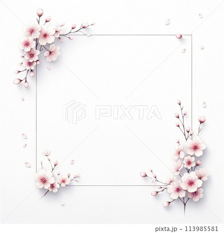 白い背景にピンクの梅の花のフレーム 【AI画像】 白い背景にピンクの梅の花のフレーム 【AI画像】 113985581