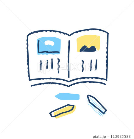 夏休みの絵日記とクレヨン 113985588