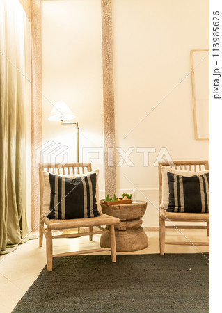 white pillows on chair in luxury hotel resort living room and bedroom 113985626
