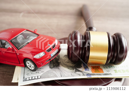 Bangkok, Thailand November 18, 2023 Car on banknote money, buying or insurance concept. 113986112