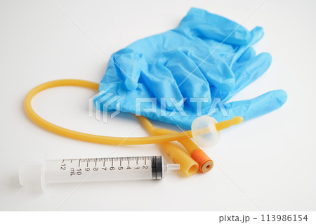 Foley catheter and urine drainage bag collect urine for disability or patient in hospital. Foley catheter and urine drainage bag collect urine for disability or patient in hospital. 113986154