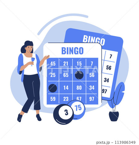 Flat design of woman winners and bingo lottery balls Flat design of woman winners and bingo lottery balls 113986349