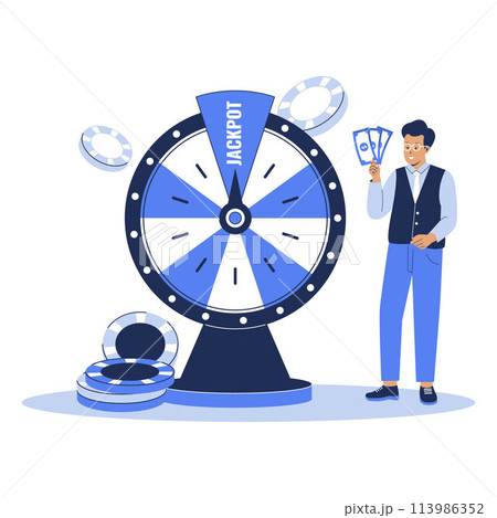 People spinning wheel of fortune gambler 113986352