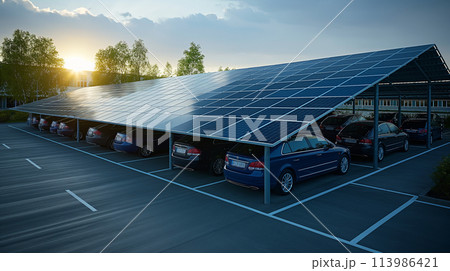ソーラーパネルの屋根の駐車場 ソーラーパネルの屋根の駐車場 113986421