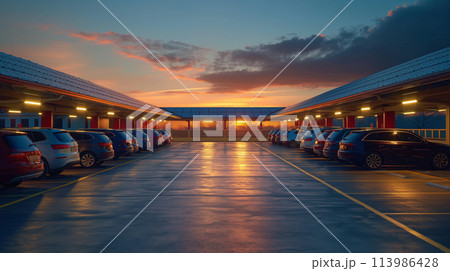 ソーラーパネルの屋根の駐車場 113986428