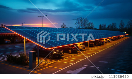 ソーラーパネルの屋根の駐車場 113986430