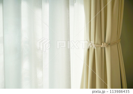 curtain with window and sunlight curtain with window and sunlight 113986435