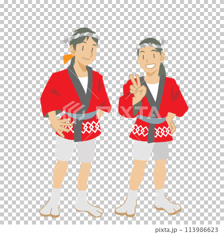 Illustration of girls wearing happi coats and participating in a festival 113986623