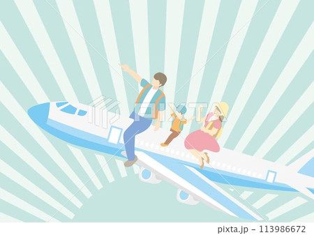 トラベル 夏 フレーム 人物 家族 ファミリー 飛行機 旅行 アイソメトリック風 イラスト素材 トラベル 夏 フレーム 人物 家族 ファミリー 飛行機 旅行 アイソメトリック風 イラスト素材 113986672