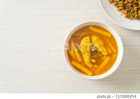 Sour soup with lotus stem and fish Sour soup with lotus stem and fish 113986954