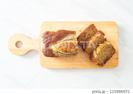 banana cake on wood board banana cake on wood board 113986972