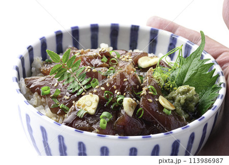 生かつおの漬け丼 (白背景) 生かつおの漬け丼 (白背景) 113986987