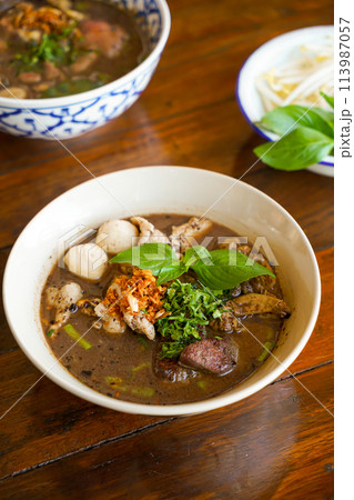 Thai boat noodles with pork Thai boat noodles with pork 113987057