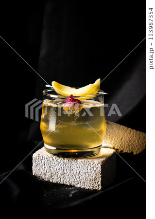 cocktail - bourbon, homemade pickle mango and star gooseberry, orange bitter, sparking wine, lime juice 113987354
