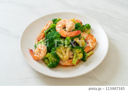 stir-fried broccoli with shrimps stir-fried broccoli with shrimps 113987385