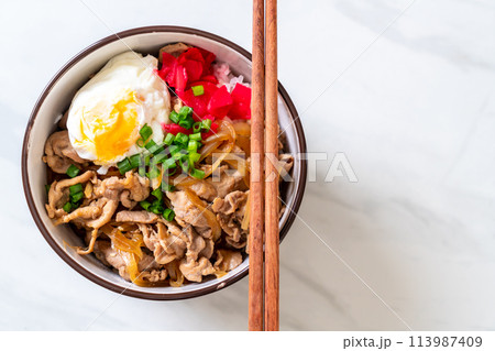 pork rice bowl with egg (Donburi) - japanese food 113987409