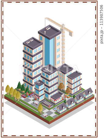 Cityscape. Downtown. Isolated on white background. Isometric. Vector illustration. Cityscape. Downtown. Isolated on white background. Isometric. Vector illustration. 113987506