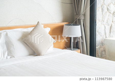 beautiful and comfortable pillows decoration on bed beautiful and comfortable pillows decoration on bed 113987580
