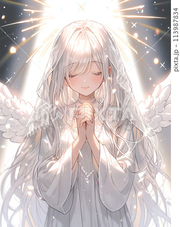 祈りを捧げる美しい天使の女の子　/AI生成 113987834