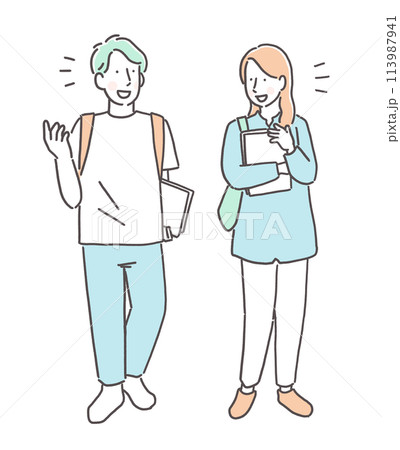 会話を楽しむ大学生 113987941