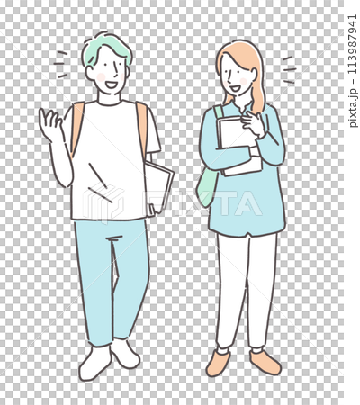 会話を楽しむ大学生 113987941