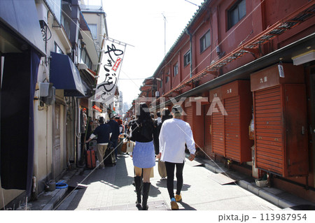 浅草寺に参拝の後はインスタ映えの仲見世通りの裏道。可愛い食べ物で携帯でパシャパシャ撮ってアップする 浅草寺に参拝の後はインスタ映えの仲見世通りの裏道。可愛い食べ物で携帯でパシャパシャ撮ってアップする 113987954