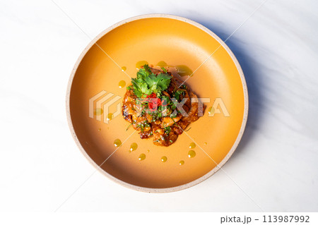 spicy grilled pork larb salad spicy grilled pork larb salad 113987992