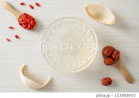 Edible bird's nest soup in glass bowl Edible bird's nest soup in glass bowl 113988055