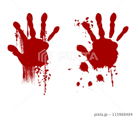 血しぶき付きの怖い手の跡　赤いシルエット 113988484