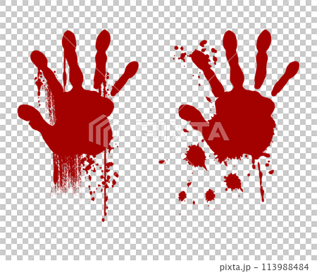 血しぶき付きの怖い手の跡　赤いシルエット 113988484